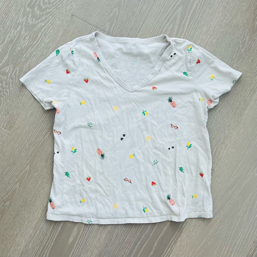Old Navy V-Neck T-Shirt with Colorful Fruit Print
